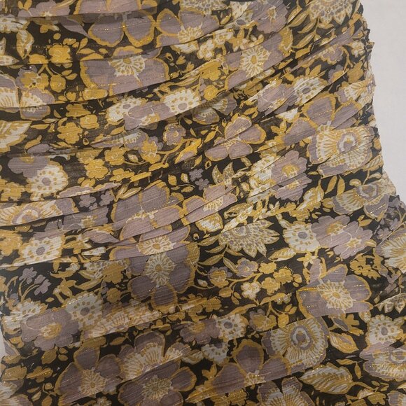 Zara Floral Ruched Asymmetric Floral Midi Dress with gold accents in size XS NWT - Picture 5 of 5
